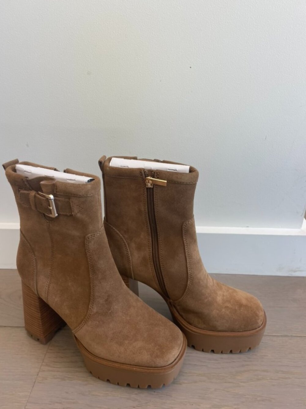 Steve Madden Sharonna Suede Platform Boots Camel Brown New Size 7